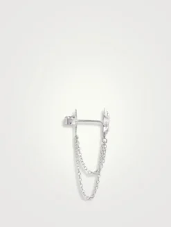 Micro Aztec Silver Starburst Chain Earrings With White Topaz