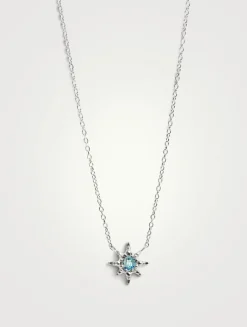 Micro Aztec Silver Starburst Necklace With Blue Topaz
