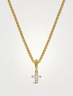 Micro Pavé Cross Amulet In 18k Yellow Gold With Diamonds, 8mm