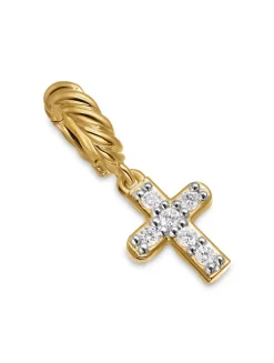 Micro Pavé Cross Amulet In 18k Yellow Gold With Diamonds, 8mm