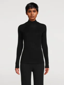Micro Rib Wool Silk Turtleneck