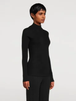 Micro Rib Wool Silk Turtleneck