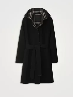 Mid-length Reversible Check Wool Car Coat