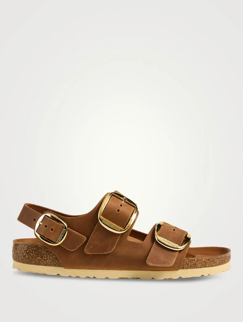 Milano Big Buckle Leather Slingback Sandals
