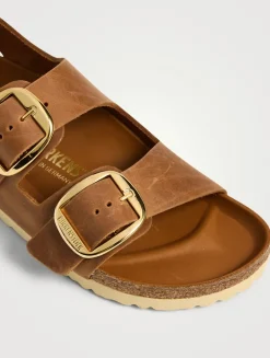 Milano Big Buckle Leather Slingback Sandals