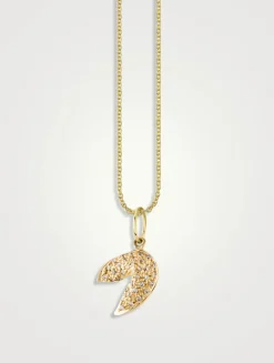 Mini 14K Gold Fortune Cookie Pendant Necklace With Diamonds