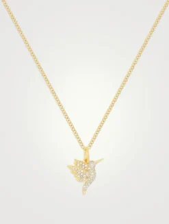 Mini 14K Gold Pavé Diamond Hummingbird Pendant Necklace
