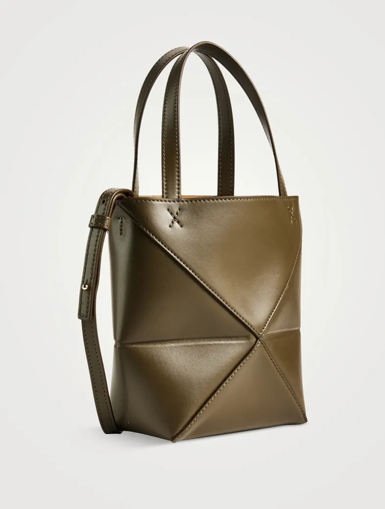Mini Puzzle Fold Leather Tote Bag