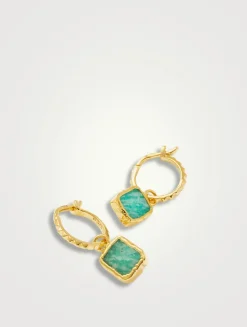 Mini Pyramid Charm Hoop Earrings With Amazonite