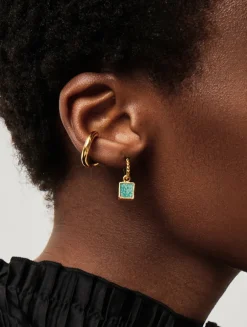 Mini Pyramid Charm Hoop Earrings With Amazonite