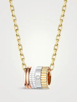 Mini White Edition Gold Ring Pendant Necklace With Diamond