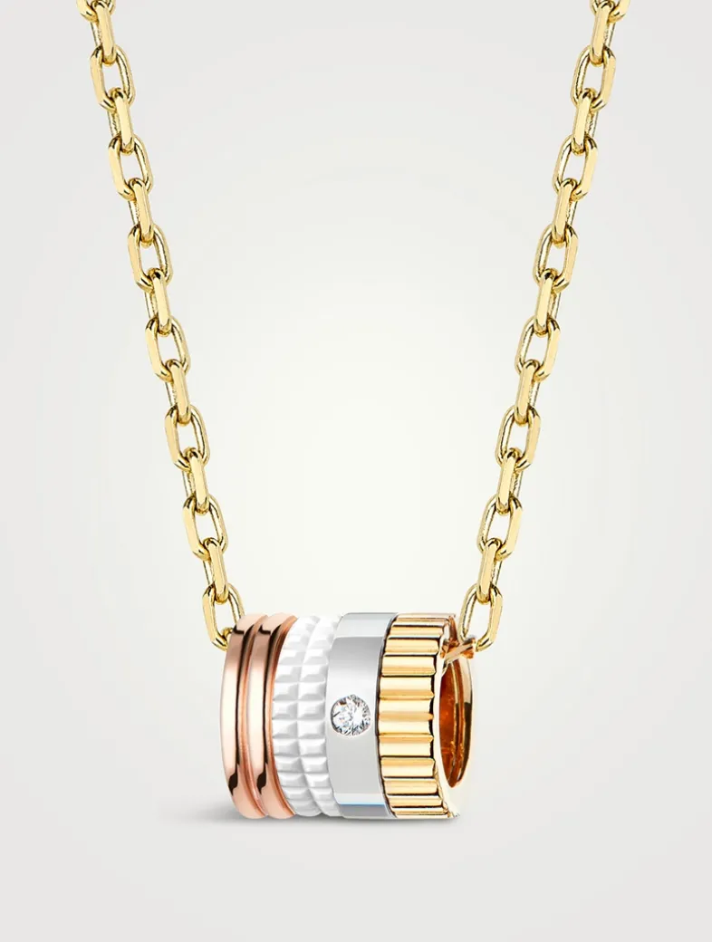 Mini White Edition Gold Ring Pendant Necklace With Diamond