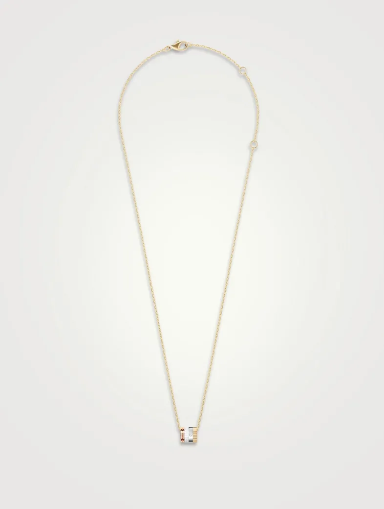 Mini White Edition Gold Ring Pendant Necklace With Diamond