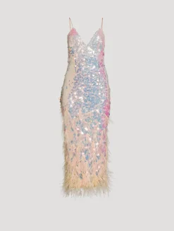 Miriana Feather-Trimmed Sequin Slip Dress