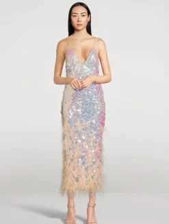 Miriana Feather-Trimmed Sequin Slip Dress