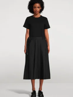 Mixed-Media Belted Midi Dress