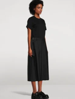 Mixed-Media Belted Midi Dress