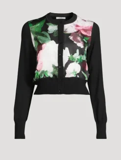 Mixed-Media Cardigan In Floral Print