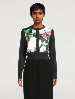 Mixed-Media Cardigan In Floral Print