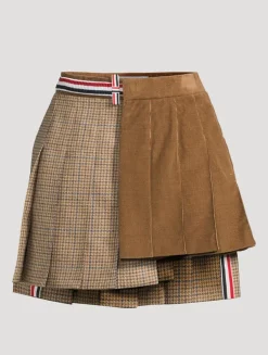 Mixed-Media Pleated Mini Skirt