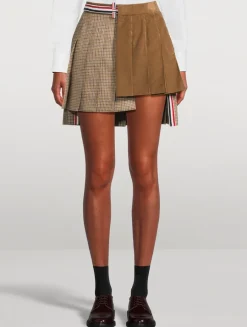 Mixed-Media Pleated Mini Skirt