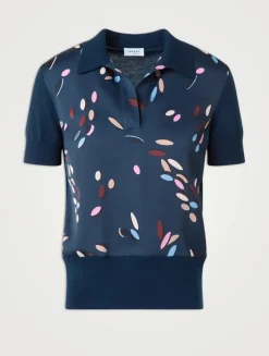 Mixed-Media Polo Shirt In Dropping Dots Print