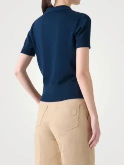 Mixed-Media Polo Shirt In Dropping Dots Print