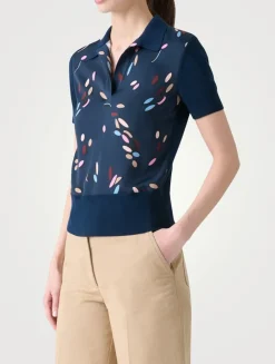 Mixed-Media Polo Shirt In Dropping Dots Print