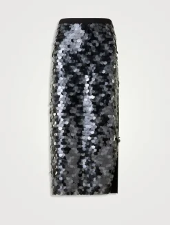 Mixed-Media Sequin Pencil Skirt