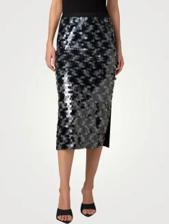 Mixed-Media Sequin Pencil Skirt