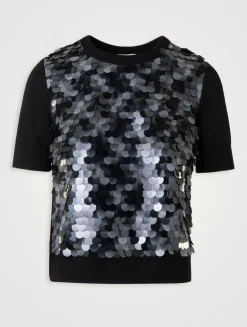 Mixed-Media Sequin Wool Sweater