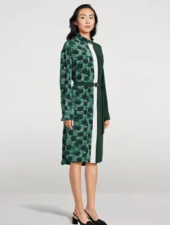 Mixed-Print Silk Shirt Dress