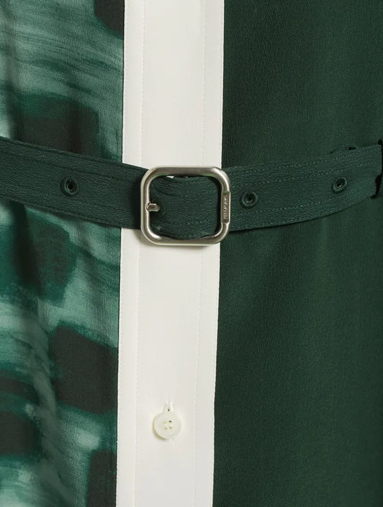 Mixed-Print Silk Shirt Dress