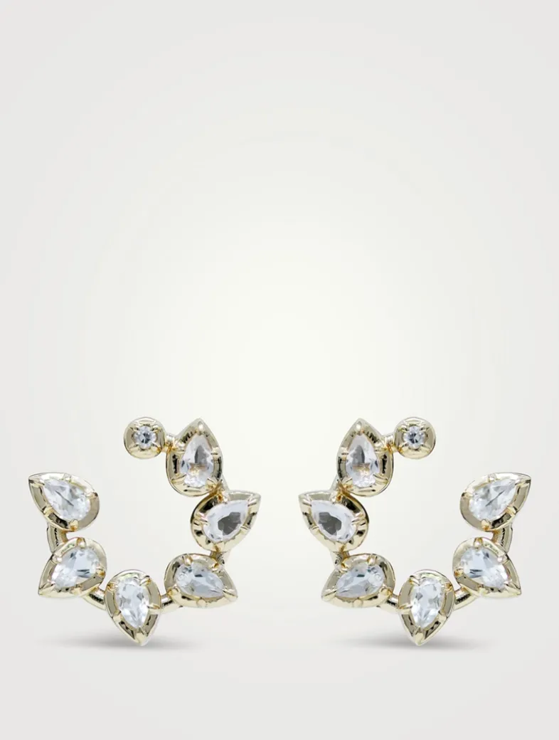 Mélia 14K Gold Pear Front-To-Back Hoop Earrings With Clear Topaz