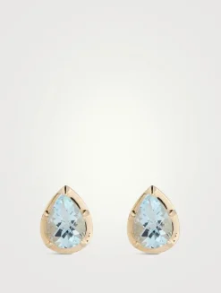 Mélia 14K Gold Pear Stud Earrings With Blue Topaz