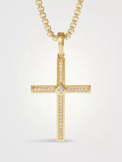 Modern Renaissance Cross Pendant In 18k Yellow Gold With Pavé Diamonds
