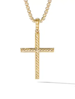 Modern Renaissance Cross Pendant In 18k Yellow Gold With Pavé Diamonds