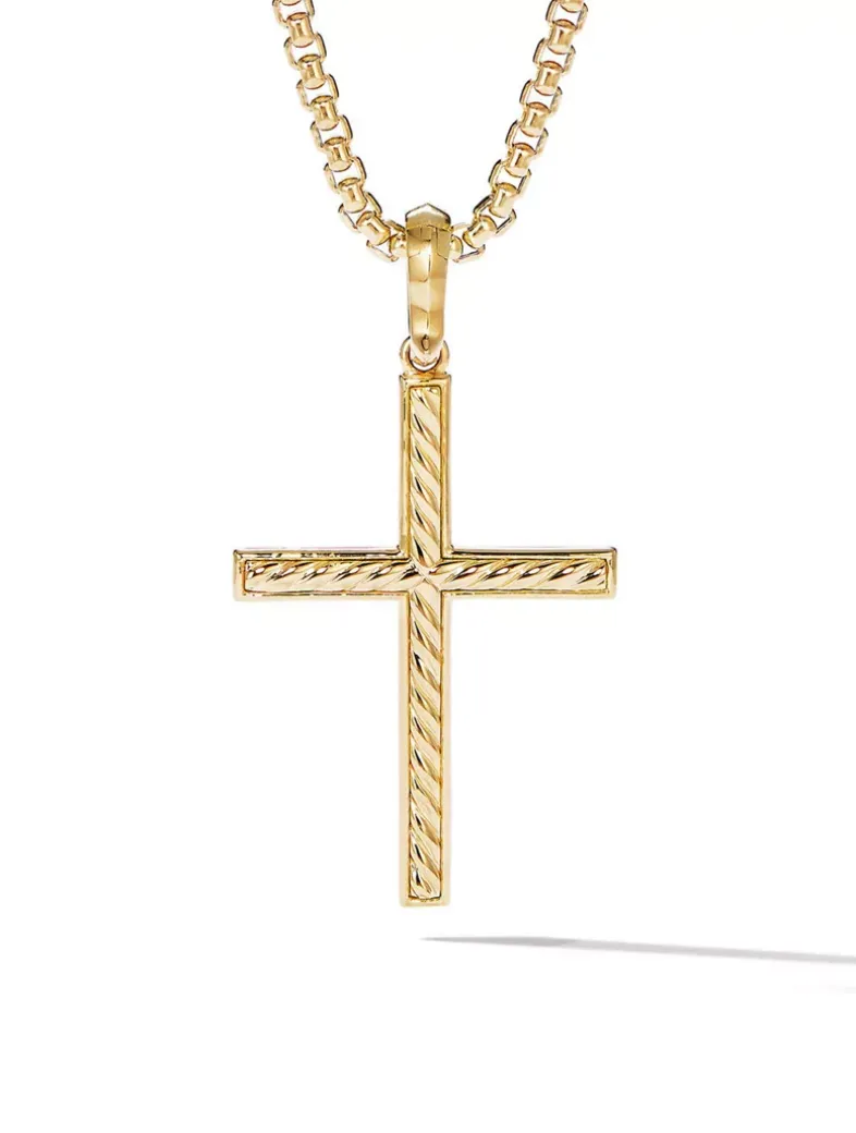 Modern Renaissance Cross Pendant In 18k Yellow Gold With Pavé Diamonds