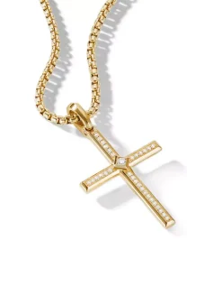 Modern Renaissance Cross Pendant In 18k Yellow Gold With Pavé Diamonds