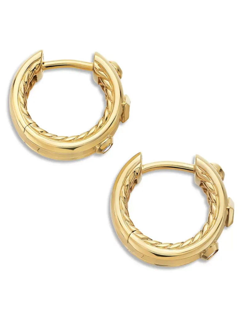 Modern Renaissance Huggie Hoop Earrings In 18k Yellow Gold With Diamonds, 12.3mm