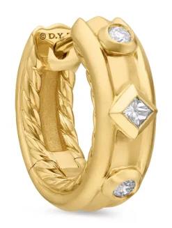 Modern Renaissance Huggie Hoop Earrings In 18k Yellow Gold With Diamonds, 12.3mm