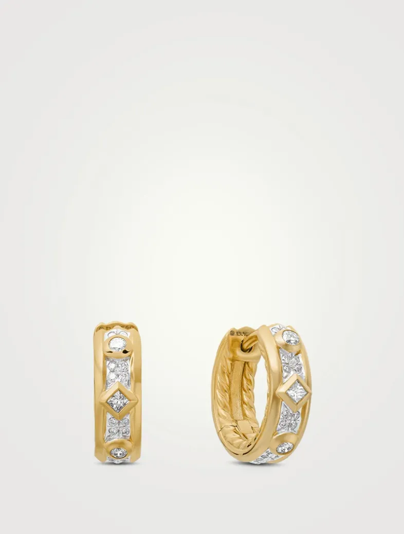 Modern Renaissance Huggie Hoop Earrings In 18k Yellow Gold With Diamonds, 12.3mm