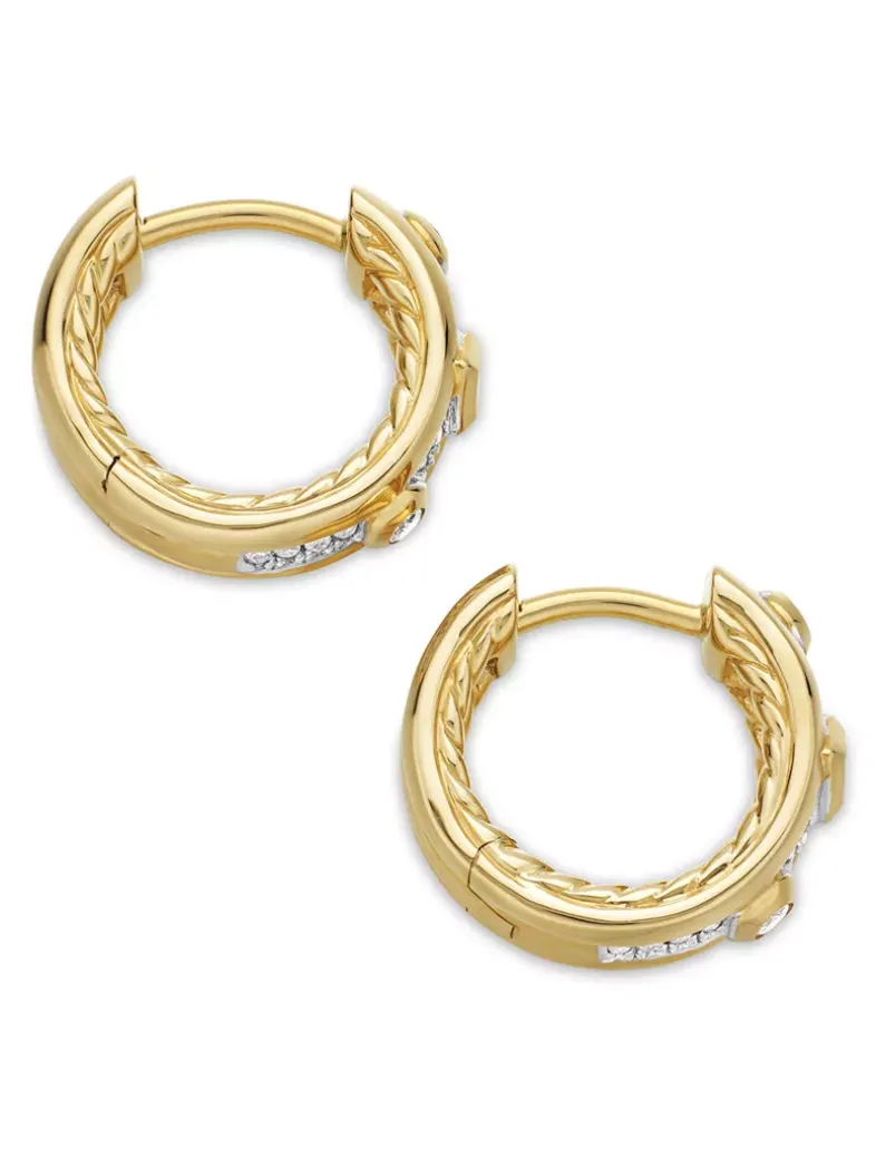 Modern Renaissance Huggie Hoop Earrings In 18k Yellow Gold With Diamonds, 12.3mm