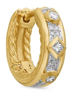 Modern Renaissance Huggie Hoop Earrings In 18k Yellow Gold With Diamonds, 12.3mm