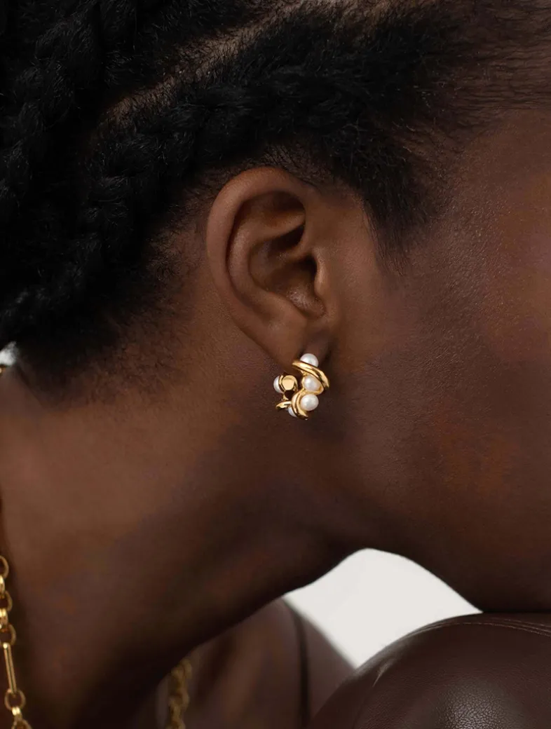 Molten Pearl Twisted Mini Double Hoop Earrings