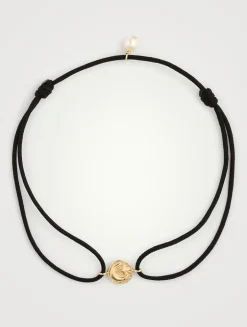 Moon And Star Cord And 14K Gold Bracelet With Pearl
