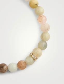 Morganite Beaded Bracelet With 14K Gold Diamond Rondelle