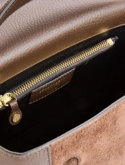 Mosaic Leather And Suede Top Handle Bag