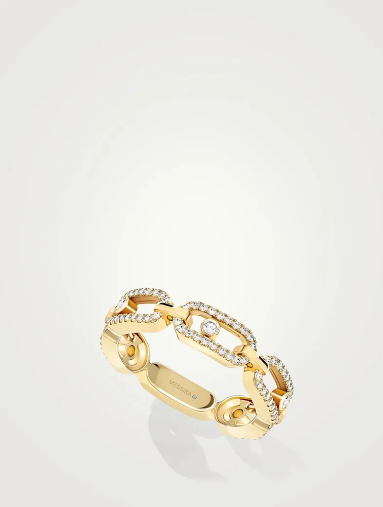 Move Link 18K Gold Pavé Ring With Diamonds