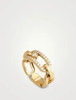 Move Link 18K Gold Ring With Diamonds